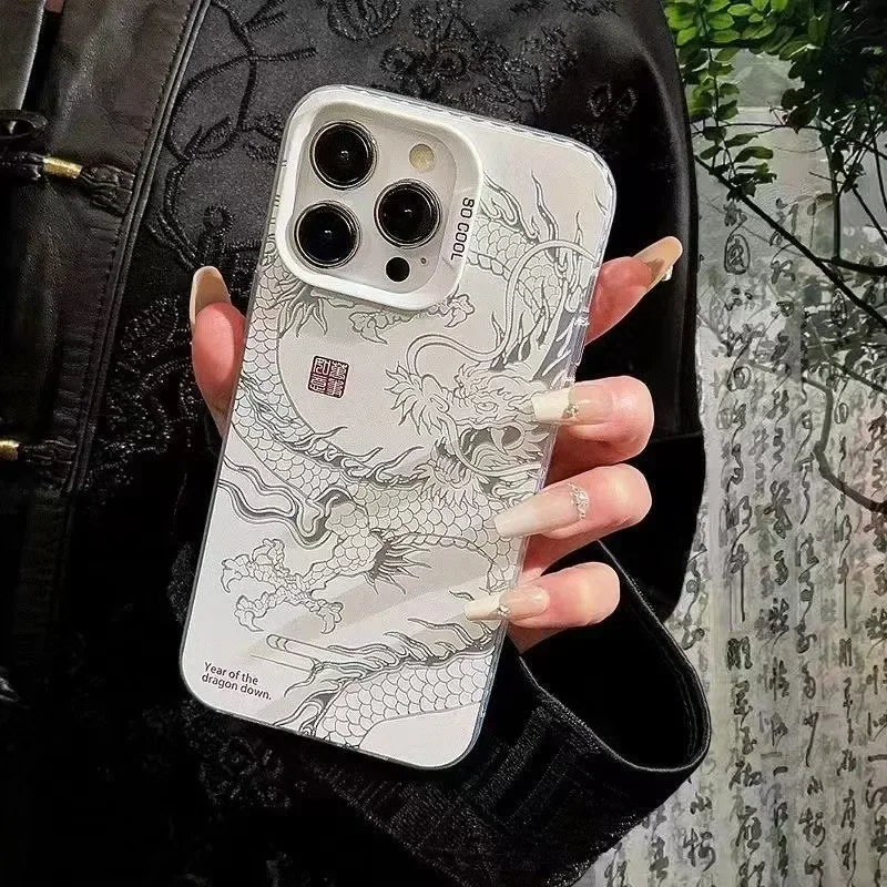 Luxury laser dragon case is suitable for iphone 16 14 13 12 11 15 Pro Max 14 plus anti-fingerprint mobile phone case