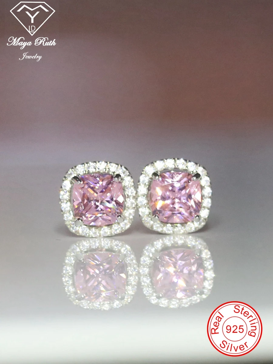 

925 Sterling Silver Simulated Pink Diamond Square Stud Earrings for Women Wedding/Anniversary/Bridal Gift Sparkling Party Jewel