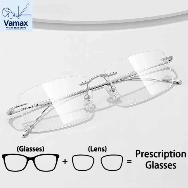 

VAMAX Ultra-light Titanium Reading Eyeglass Frames Men Fashion Simple Rimless Myopia Glasses Customized Prescription Glasses