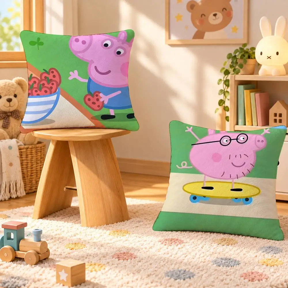 Cartoon Peppa Pig Kids Cute Cushion Cover Personalized Soft Plush Pillow Living Room Home Sofa Bedroom Office Car Cushion