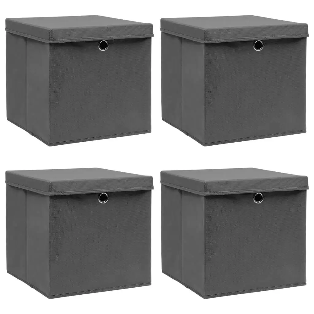 

4PCS Gray Fabric Storage Boxes with Lids 12.6x12.6x12.6 for Organizing Home & Office