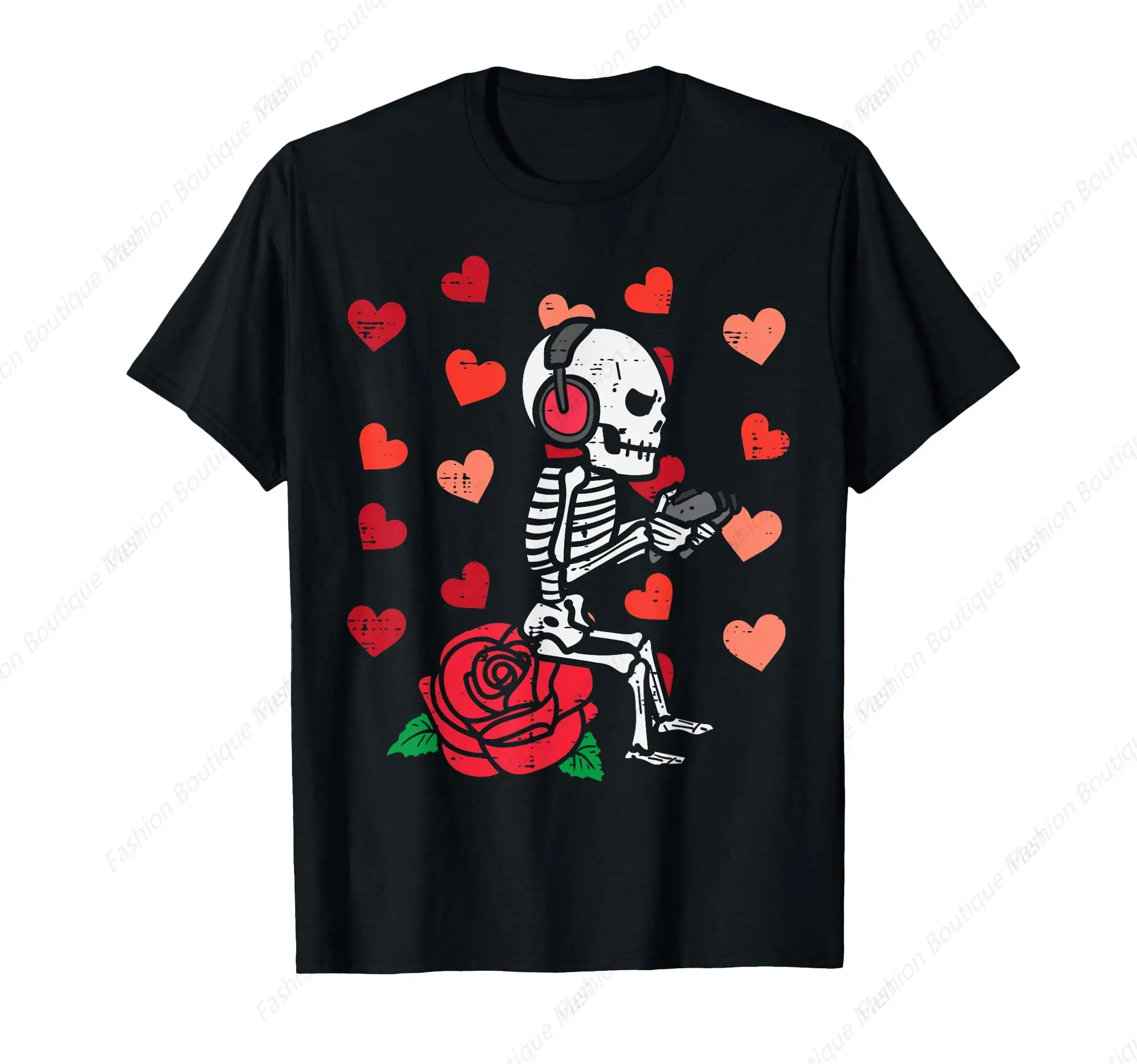 

Abstract Valentine Day Gamer Funny Skeleton Gaming Men Youth Teen T-Shirt