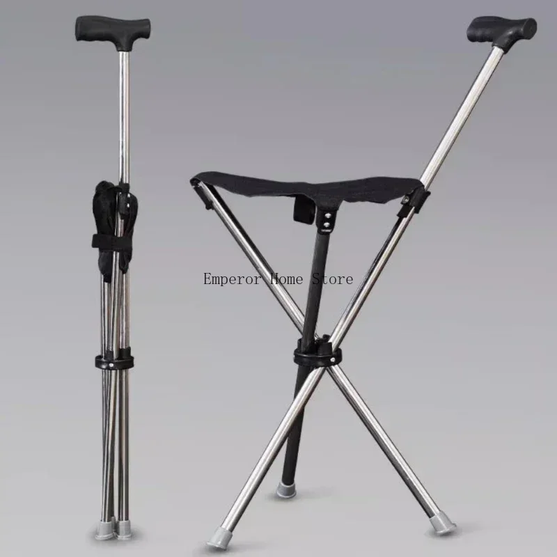 Portable Outdoor Foldable Cane Chair Elderly Walking Cane Stool Lightweight Mountain Climbing Beach Chairs Relaxing Playa