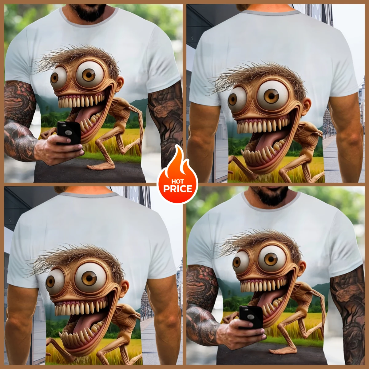 

Funny 3D Cartoon Monster Print Men's Short-Sleeve T-Shirt - Lightweight Polyester,Round Neck,Casual Summer Tee for Casual Attire