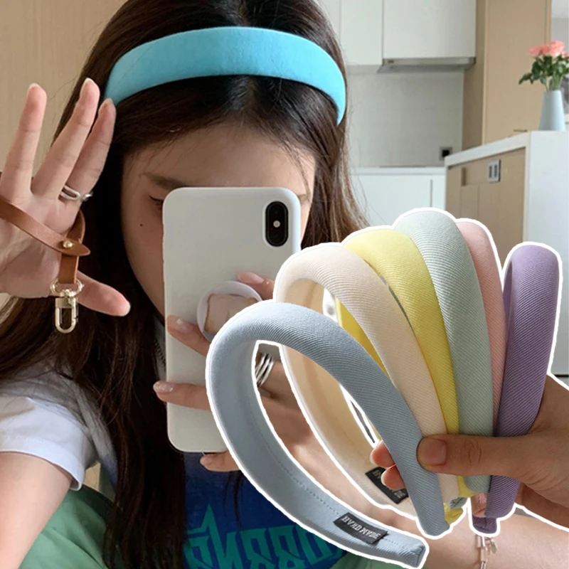 Fashion Padded Headbands For Women Wide Velvet Bezel Hair Band Hair Hoop Girl Sponge Thick Solid Color Hair Accessories Headwear