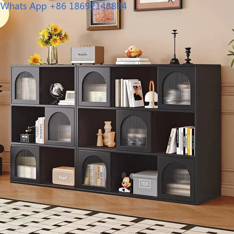 Solid Wood Bookshelf Floor Standing Modular Cabinet French Style Half Wall Storage Rack Living Room Minimalist Bookcase