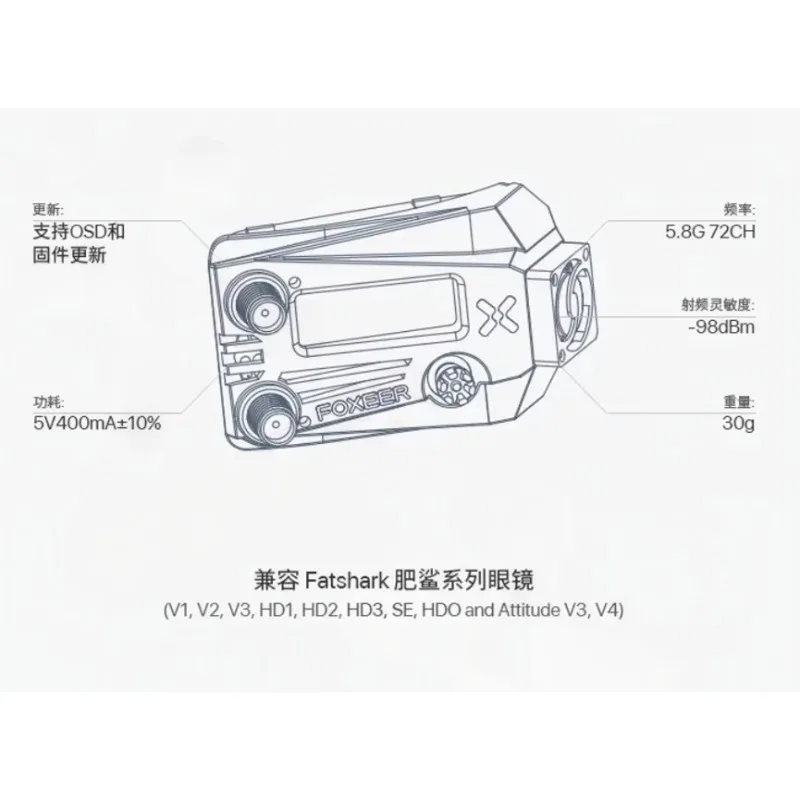 FOXEER Wildfire 5.8G Multi-channel Video for Indoor and Outdoor Use with Dual Receiver Rooms 4.9G Fat Shark VRX 5.8G