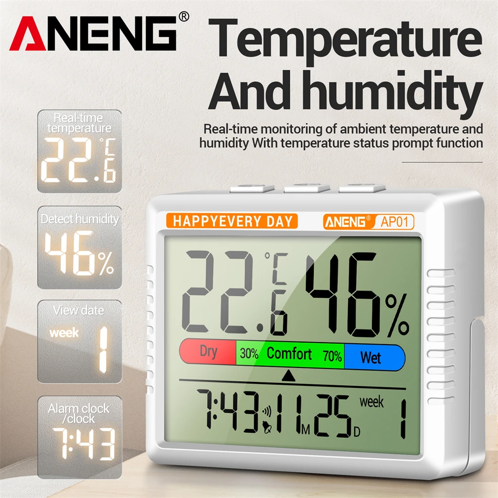 LCD Digital Thermometer Hygrometer Indoor Room ANENG AP01 Temperature Humidity Meter Sensor Gauge Weather Station For Home ﻿Tool