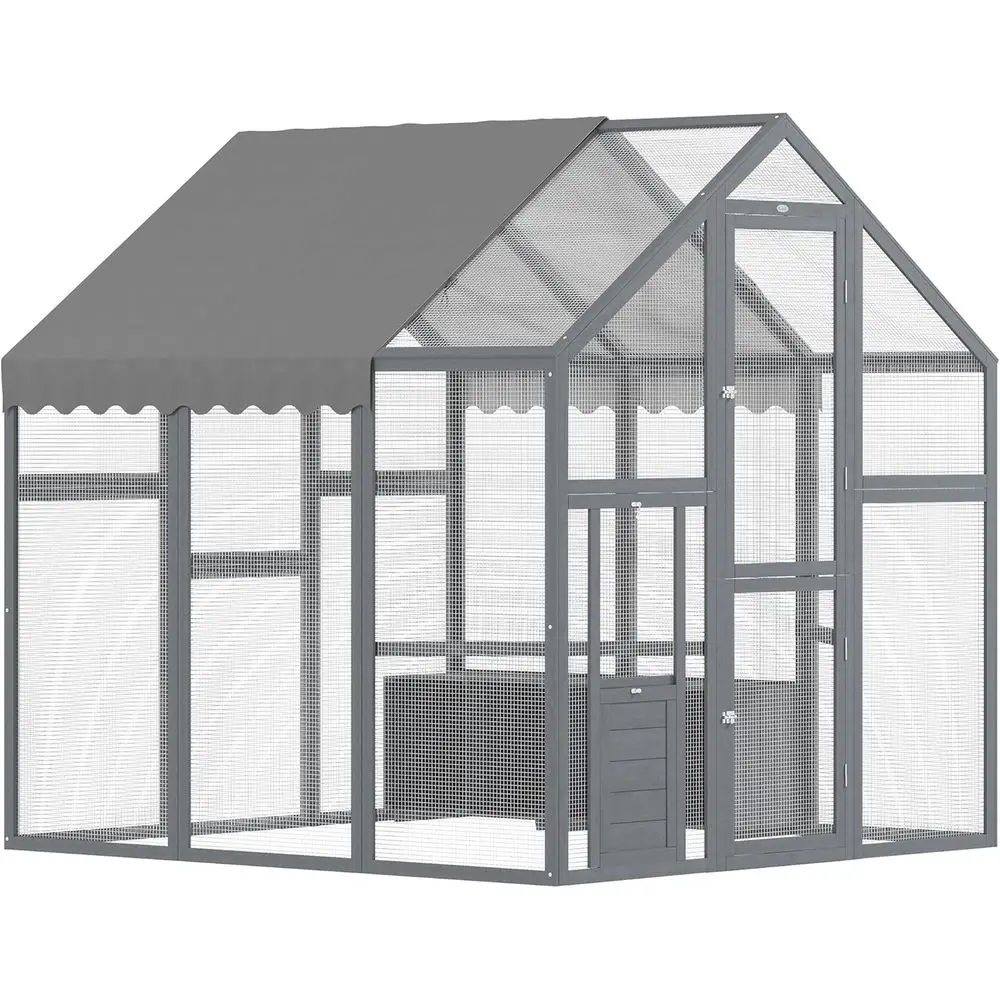 

Wooden Chicken Coop Waterproof & UV-Resistant Cover, Split Door, 2 Nests, 2 Perches, Walk-in Pen for 6-8 Hens, 5.5' x 6' x 6'