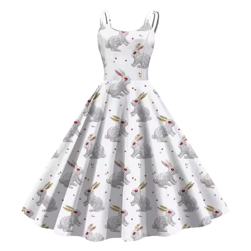 

Women Casual Easter Cute Rabbit Printed Top Sleeveless Casual Dress elegant and pretty women's dresses