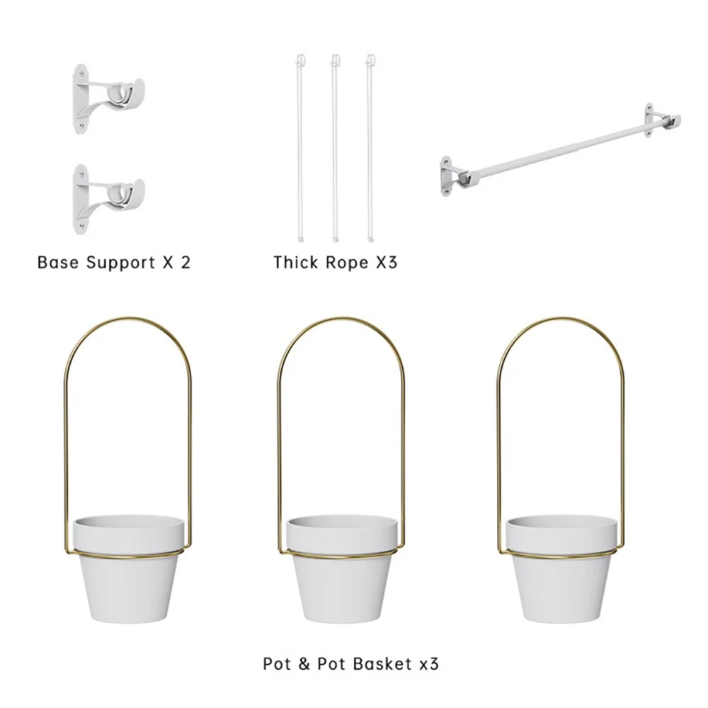 Iron Adjustable Hanging Flowerpot Chain Hanging Planter Basket with Plastic Pot Wall Plant Hanger Home Garden Balcony Decoration