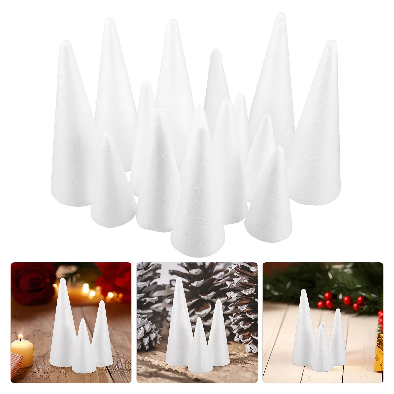

15Pcs White Foam Cone DIY Craft Materials Cone Shape for Xmas Wedding Centerpiece Baby Shower Party Decoration Foams Christmas