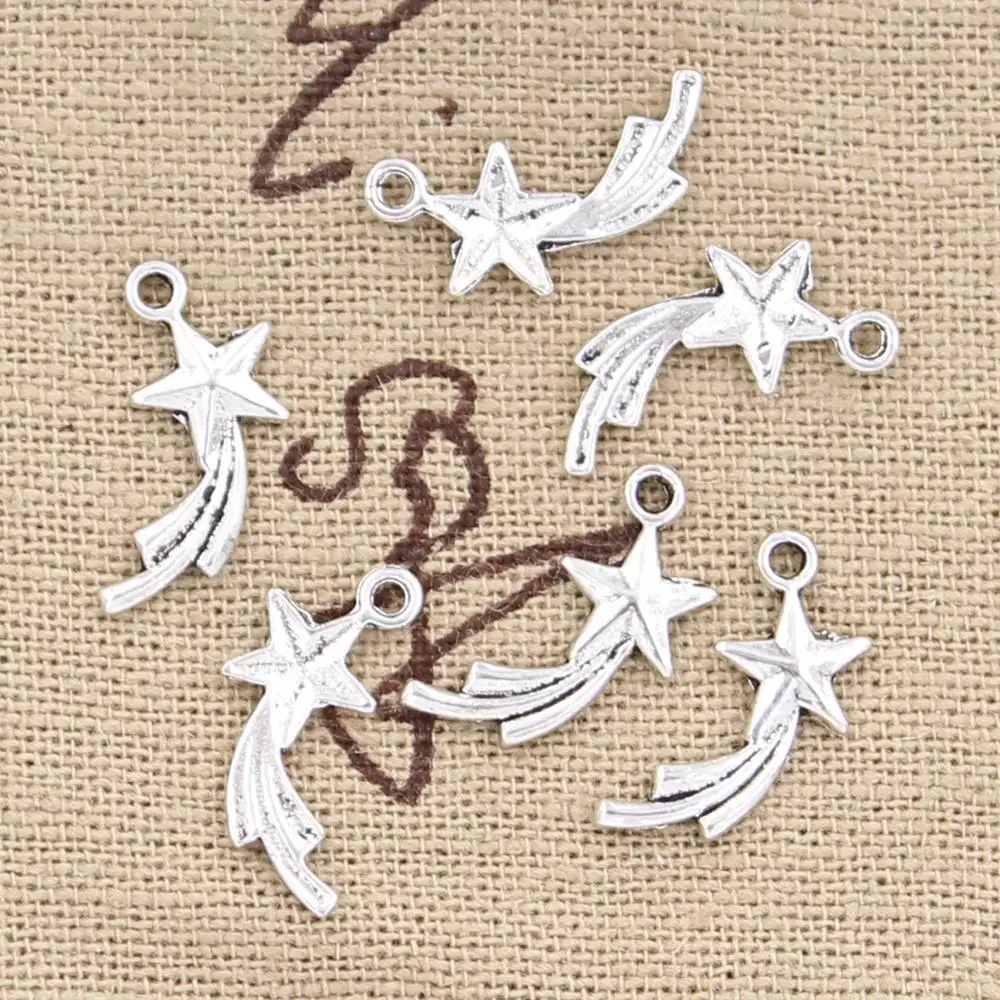 100 sztuk Charms spadająca gwiazda 16x8mm Antique srebrny kolorowy platerowany zawieszki Making DIY Handmade tybetański kolor srebrny biżuteria