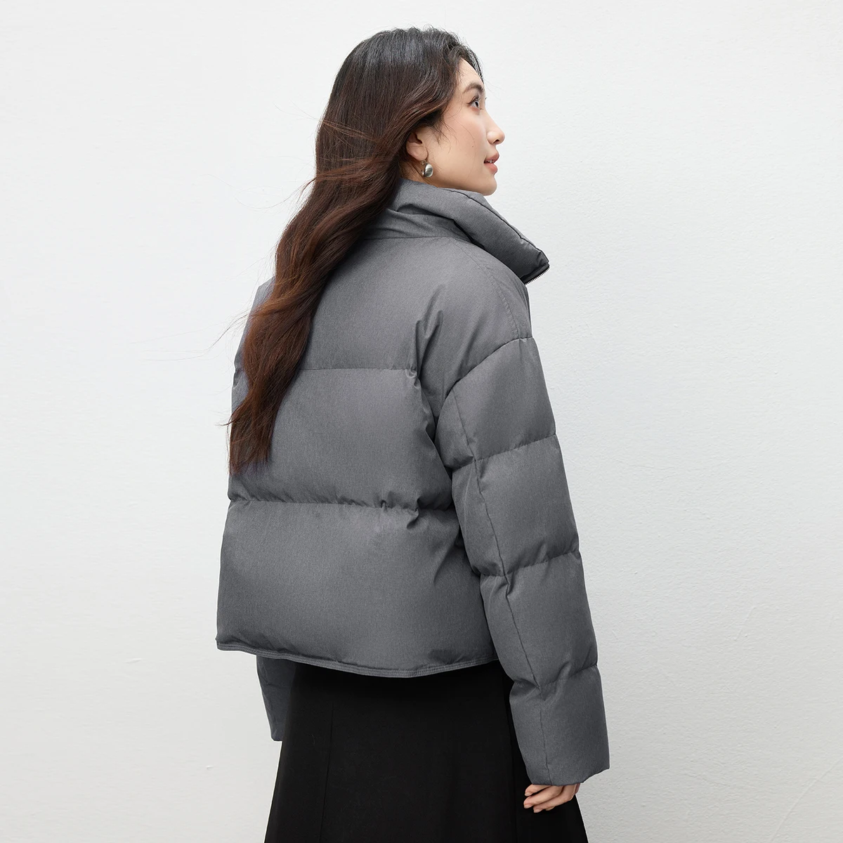 SENTUBILA Women's Down Jacket 2025 Winter Stand Collar Short Down Coats Double-Zipper Pockets Outerwear Female Clothes W54YC2653