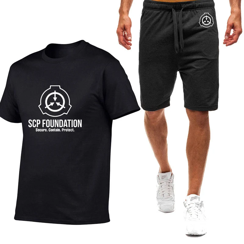 SCP Foundation Secure Contain Protect 2024  Men New Summer Comfortable T-shirts + Shorts Hot Sale Nine Color Short Sleeved Suit