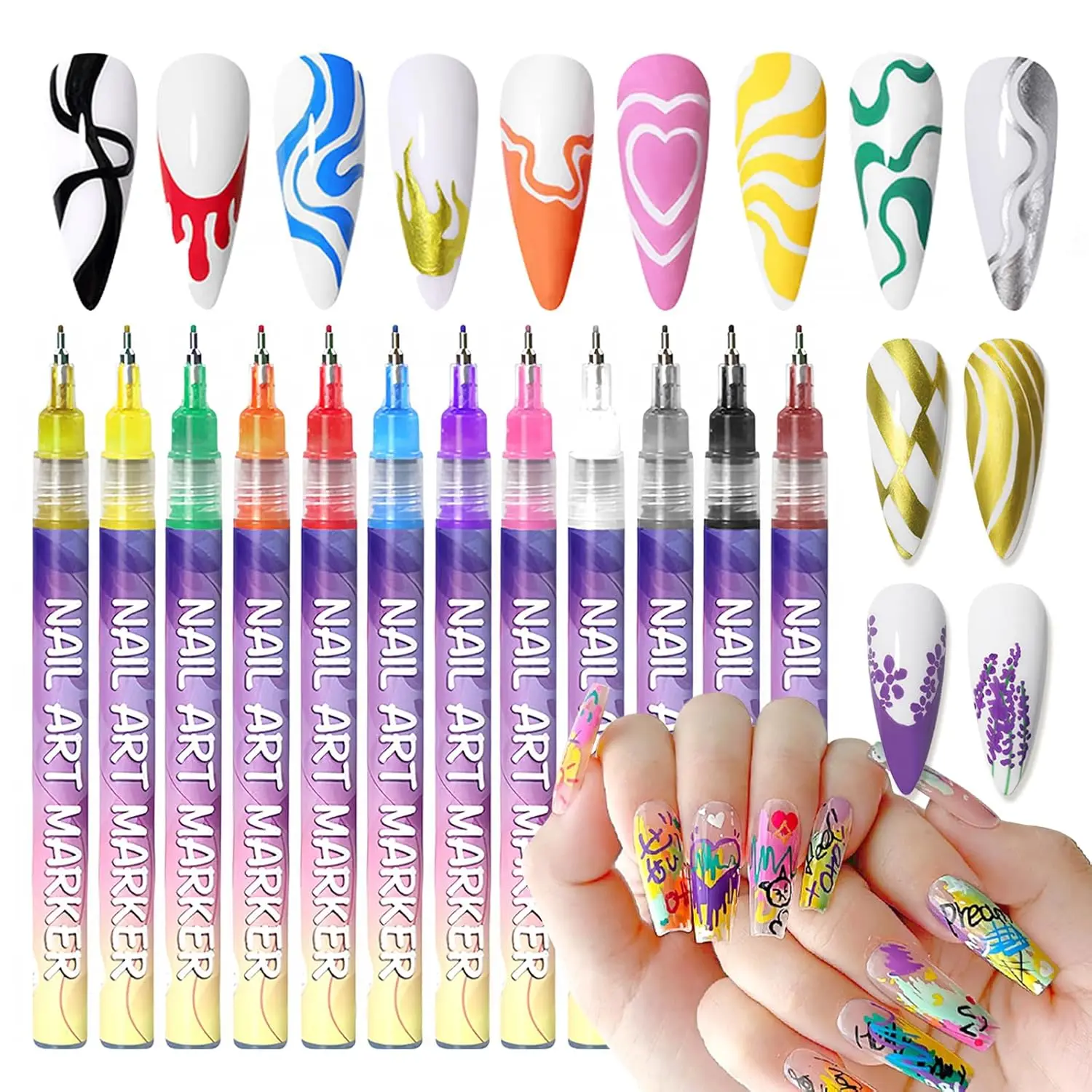 

12 Color Nail Art Pens 0.5 MM Nail Polish Pens Set Waterproof and Quick-drying Nail for DIY Nails Art Design Manicure Tools ﻿