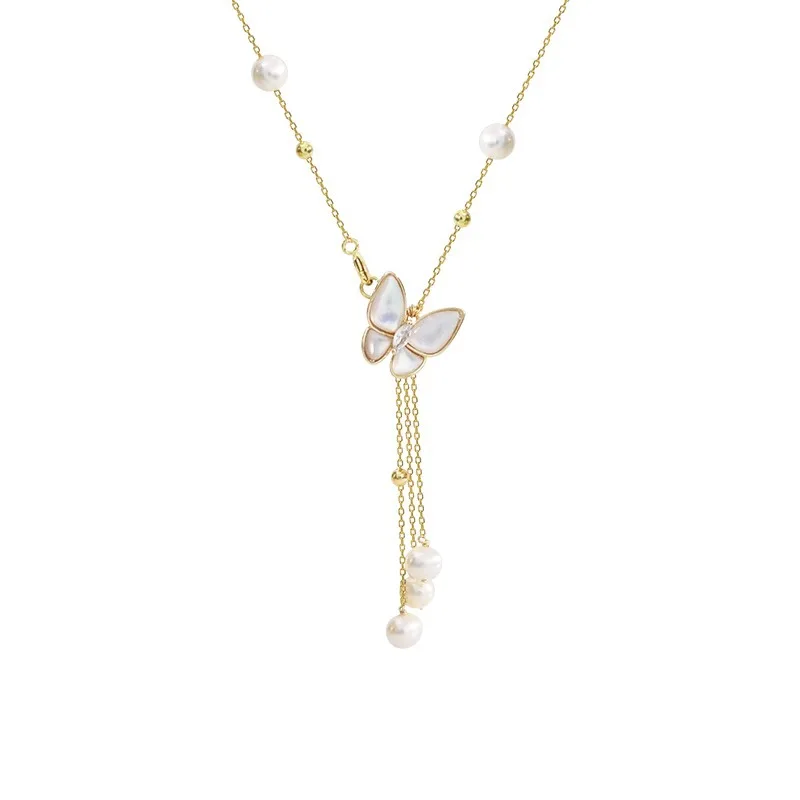 Süßer Schmetterling Design natürliche Süßwasser perle 14 Karat Gold gefüllt weibliche Halskette Schmuck für Frauen kurze Ketten nicht verblassen billig – Detail 8
