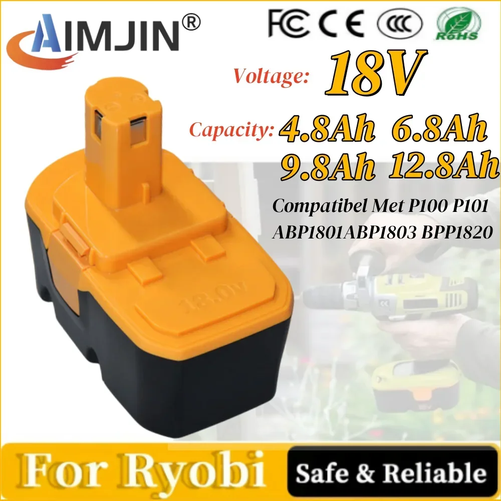 

18V 4.8/6.8/9.8/12.8Ah Ni-Mh Replacement Battery for Ryobi Battery Compatible with P100 P101 ABP1801 ABP1803 BPP1820