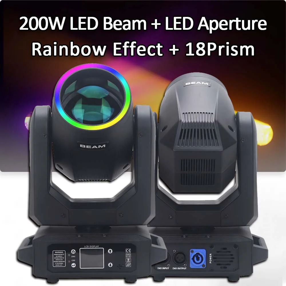 200W LED Moving Head Light Beam+Spot+18 Rotating Prisms Dmx RGB 3IN1 LED Aperture Stage Light Effect Light Disco Dj Party Bar