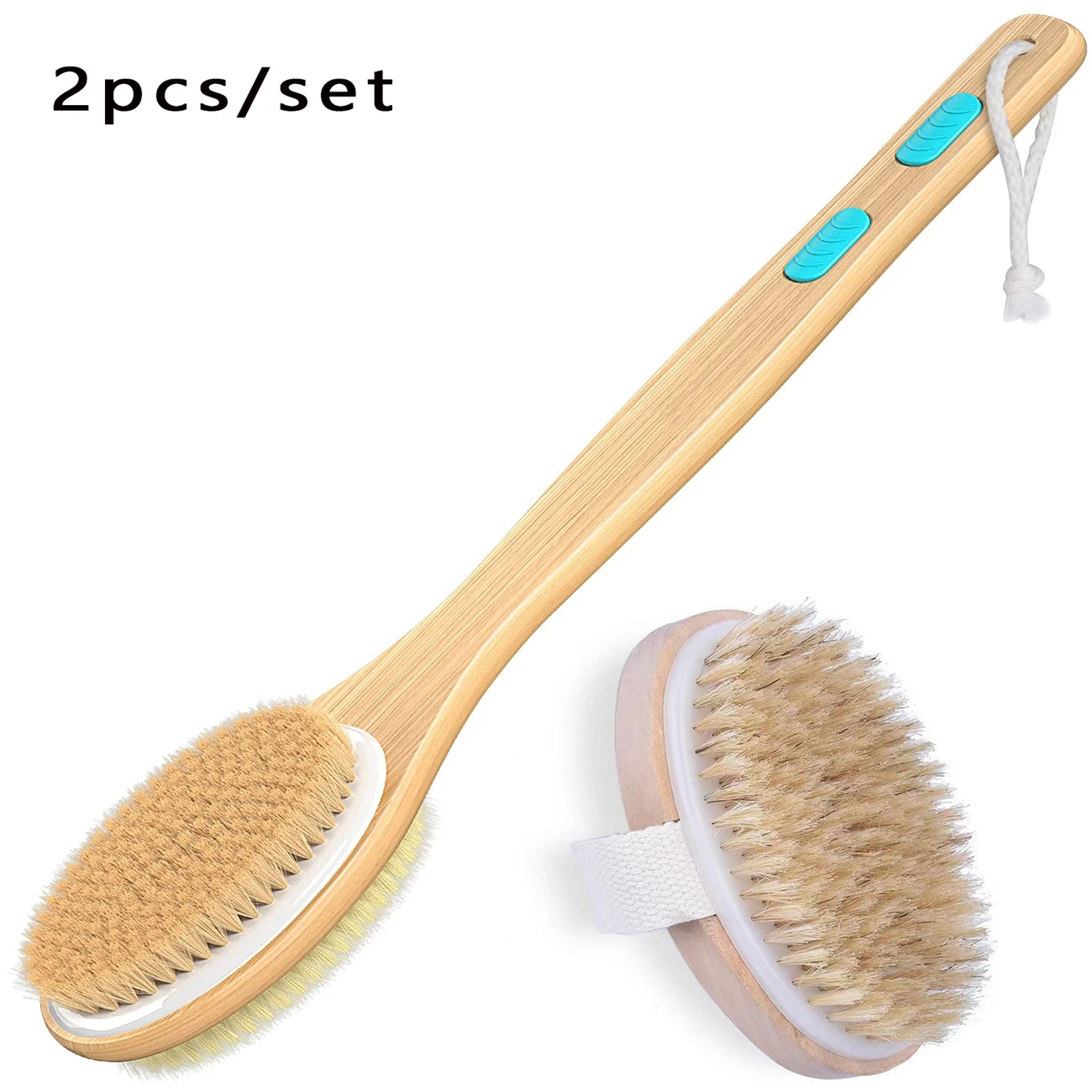 

2pcs Body Scrubber with Soft and Stiff Natural Bristles Dual-Sided Long Handle Shower Brush Back Scrubber Body Exfoliator