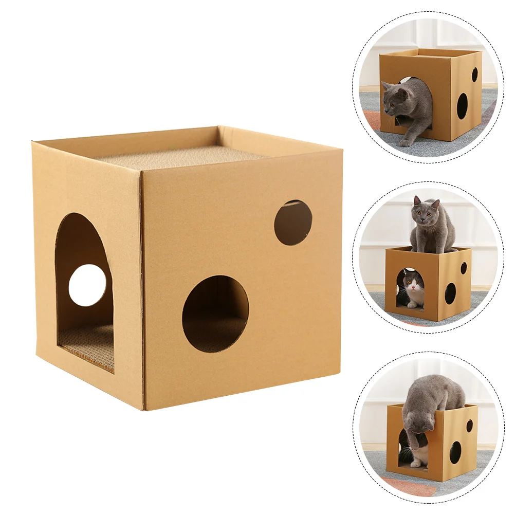 Cat House for Indoor Scratching Board Semi-closed Scratcher Pet Kitten Corrugated Cardboard