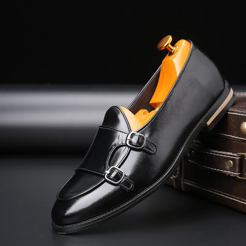 Fashion Men Loafer New Handmade Retro Double Monk Buckle Straps Casual Shoes Men Moccasins For Men Leather Flat Shoes