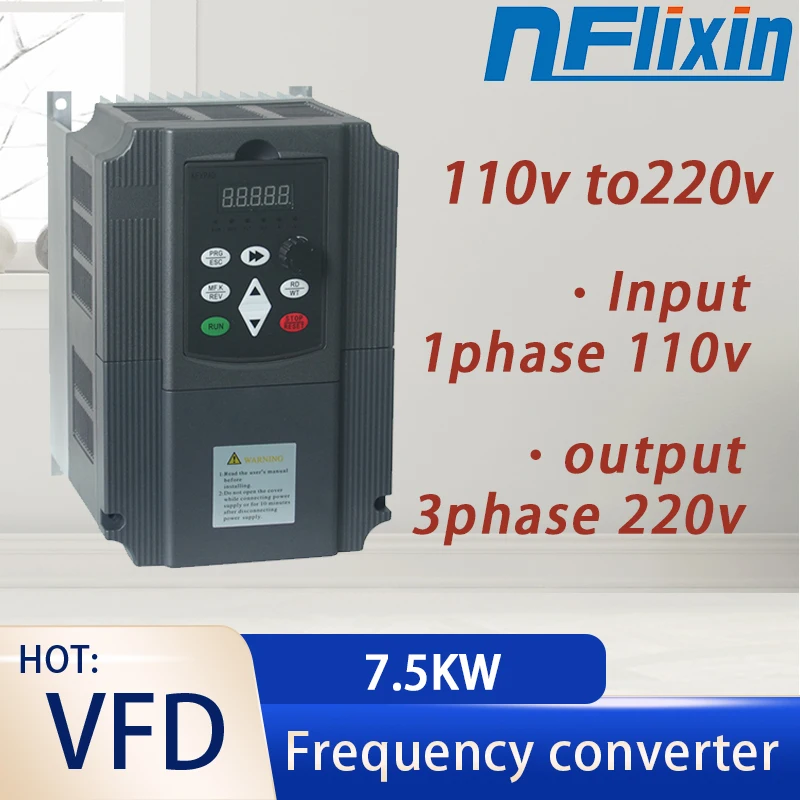 NEW 7.5KW 10HP inverter Boost AC Frequency Inverter 110V Single-phase input to 220v three-phase output