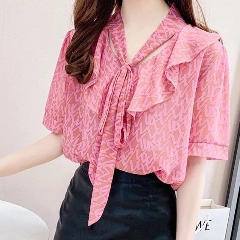 2024 New Elegant Long Sleeve Office Lady Shirts Ladies Solid Color Temperament Blouses Summer Loose Chiffon Women\'s Clothing