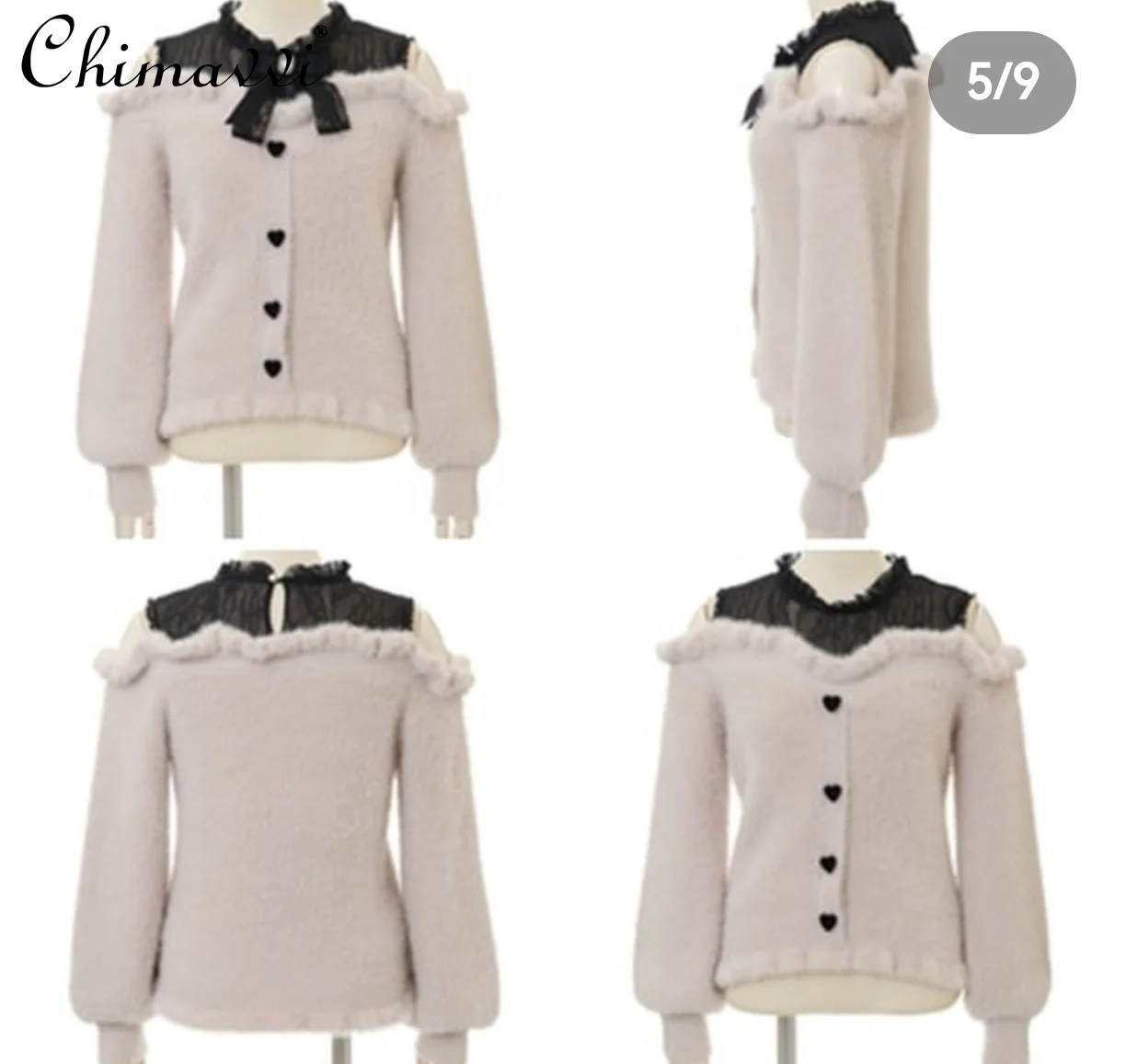 Liz japonais produit en série doux nœud papillon moelleux épaules dénudées tricoté pull automne nouvelle fille mignonne à manches longues Lolita pull