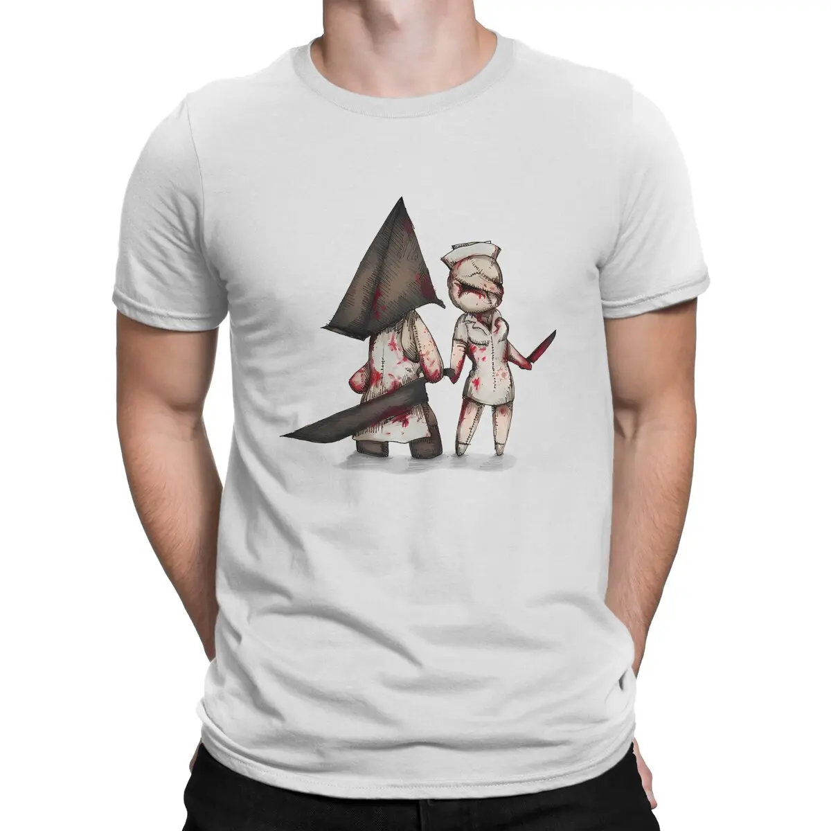 Plushie T-Shirts for Men Silent Hill Fun Pure Cotton Tee Shirt Round Neck Short Sleeve T Shirt Graphic Printed Tops