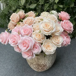 Bouquet de roses artificielles, 9 têtes, fausses fleurs, pour un mariage, pour un jardin ou une maison