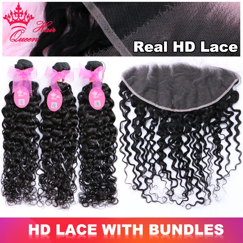 Real Invisible HD Lace Frontal with Bundle Hair Extensions Water Wave Virgin Human Raw Hair Bundles with Frontal 13x6 13x4 Lace