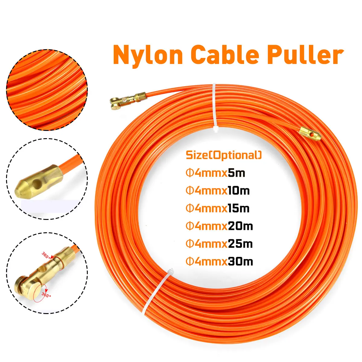 Electric Guide Device Cable Push Pullers Duct Snake Rodder Fish Tape Wire 5/10/15/20/25/30m 4mm Length Durable Black Fiberglass