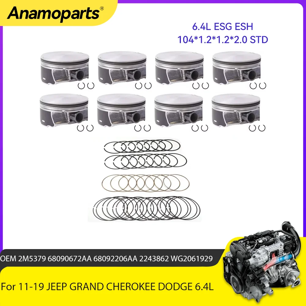 Piston & Piston Ring set Fit 6.4 T L V8 GAS ESG ESH For 11-19 JEEP GRAND CHEROKEE DODGE 6.4L CHRYSLER CHARGER CHALLENGER