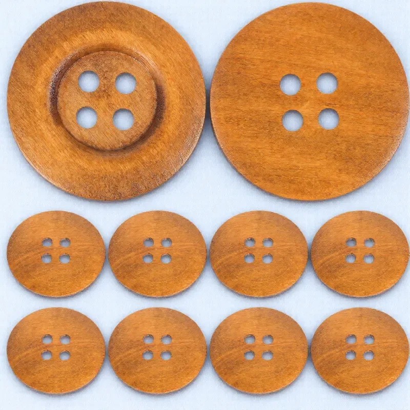 

10 Pcs Edge Coat Buttons Vintage Wooden 4 Holes Solid Wide Side DIY Snaps for Sewing Diy Wood Snaps Craft Projects
