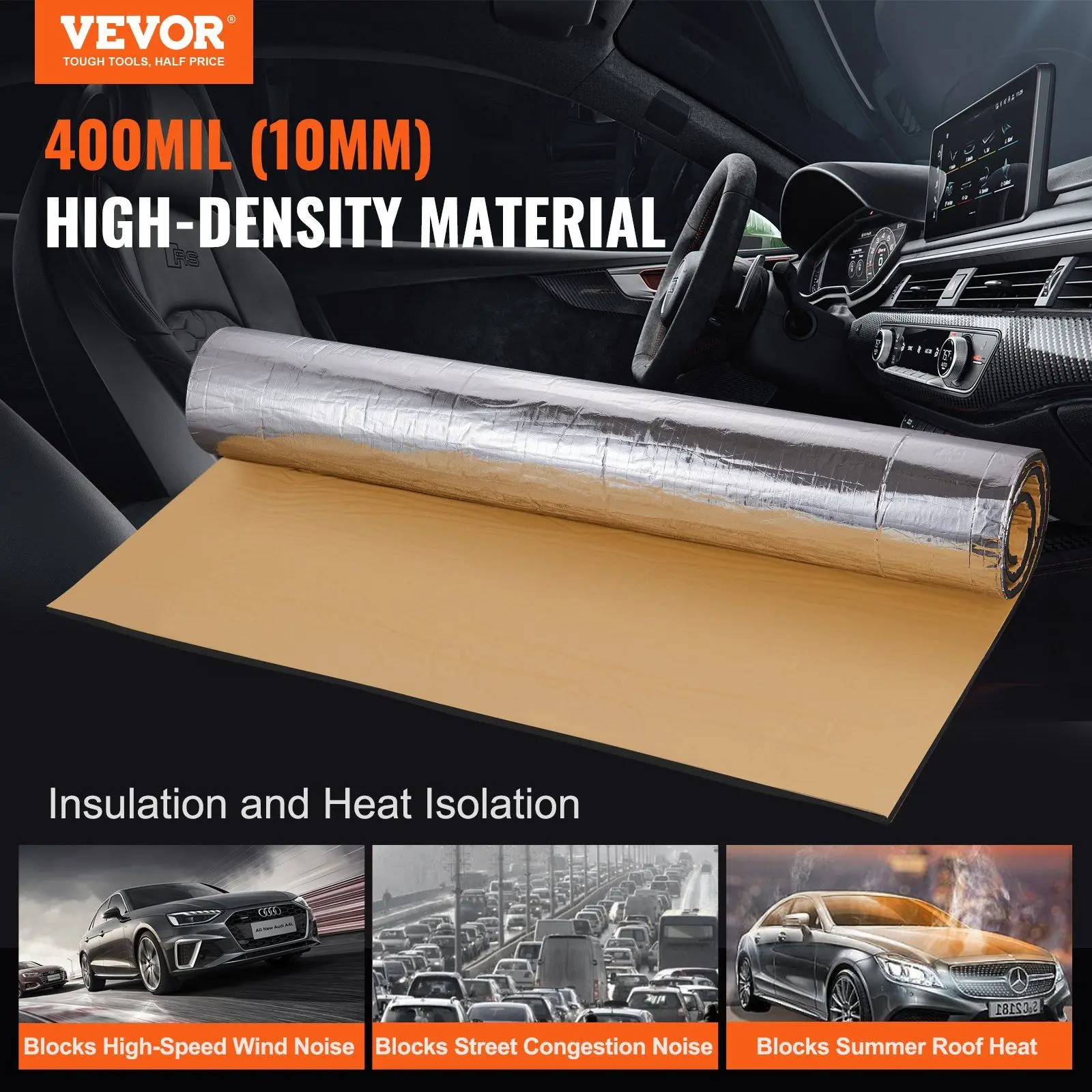 Car Sound Deadening Mat, 400 mil 16 sqft Automotive Sound Deadener, High Density Foam Sound Deadener Material & Heat Barrier, D