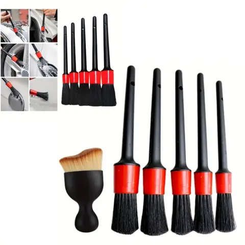 6Pcs Car Wash Detailing Brush Set Multipurpose Auto Cleaning Brushes for Wheels Dashboard Vents Interior Exterior Car Accessorie