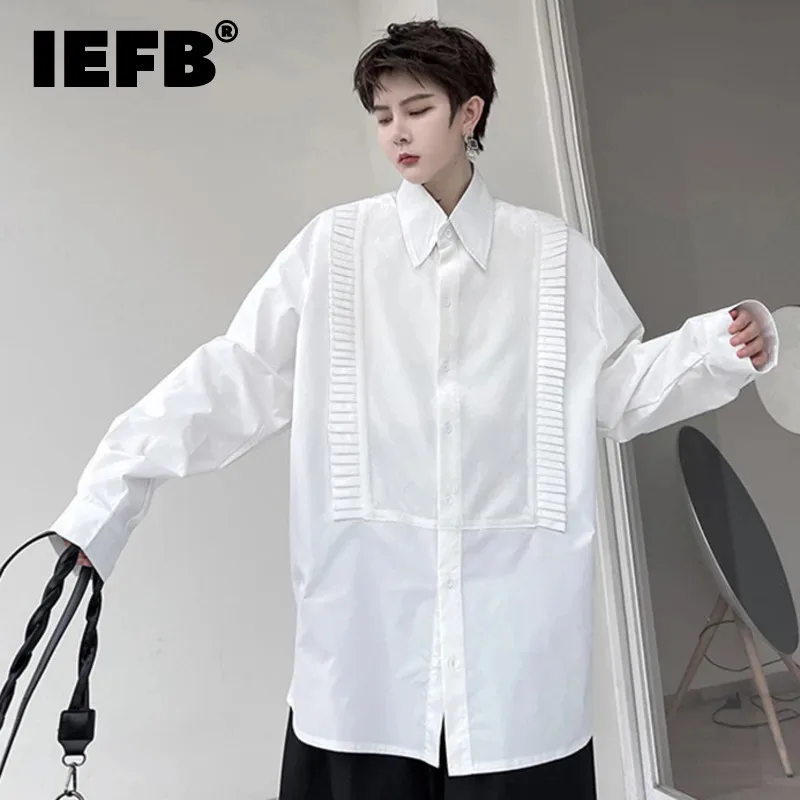 

IEFB Niche Men's Ruffled Shirt Personality Design Long Sleeve Single Breasted Tops Korean Style New Fashion Shirts 2024 9C1211