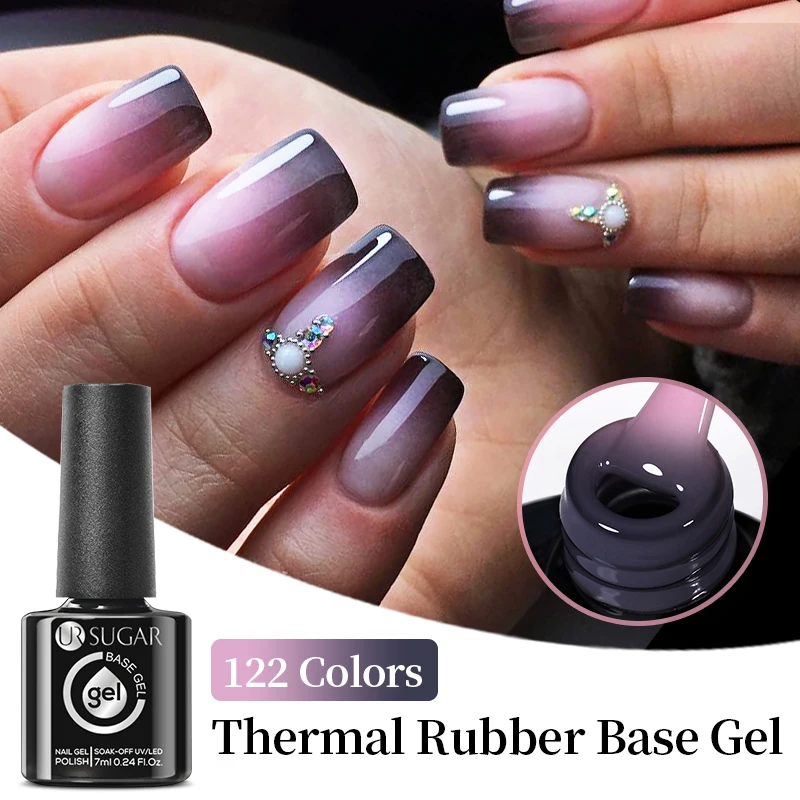 UR SUGAR 7ml Thermal Rubber Base Gel Pink Grey Black Winter Nail Polish Temperature Color Chaning Soak Off UV LED Varnish