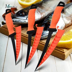 Fish Fillet Knife 5-8 Professional Boning Knife Stainless Steel Slicing Knife Non-Slip Orange Handle with Sheath Kitchen Tool