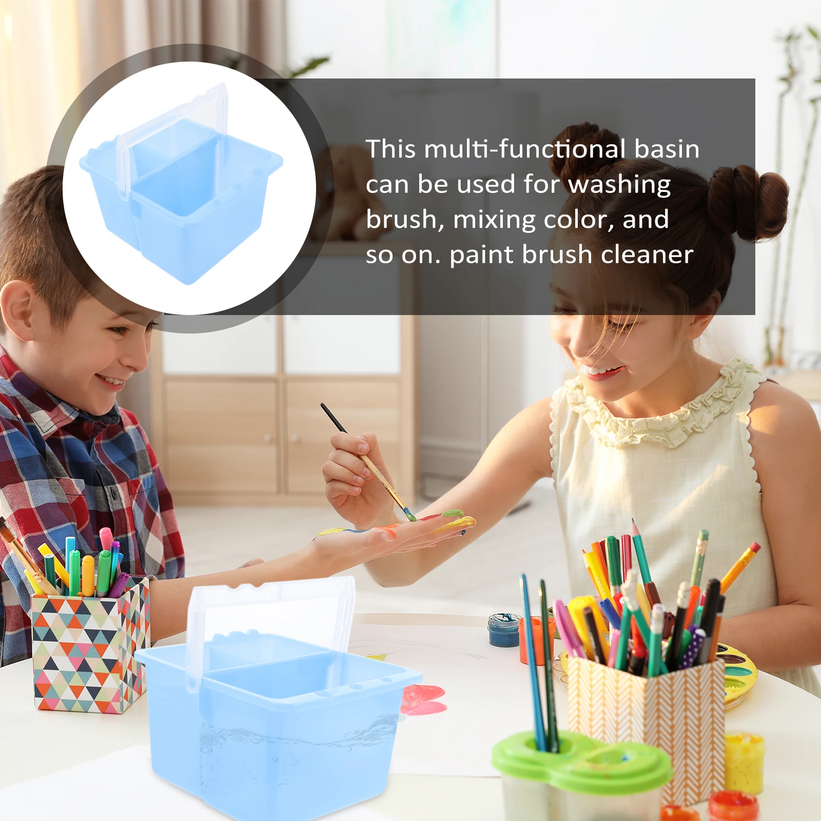 

2pcs Plastic Wash Pen Basin Durable Long Life Smooth Surface Easy Clean Artist Brush Basins Painting Tools Paint Bucket