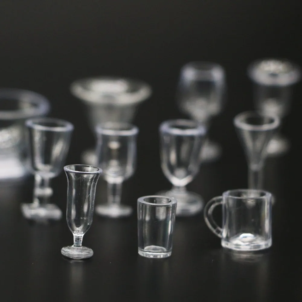 10 ชิ้น/เซ็ตจําลอง 1:12 ตุ๊กตาเฟอร์นิเจอร์แก้วไวน์แดงถ้วยน้ําตุ๊กตาแก้วไวน์แก้วขนาดเล็กรุ่น