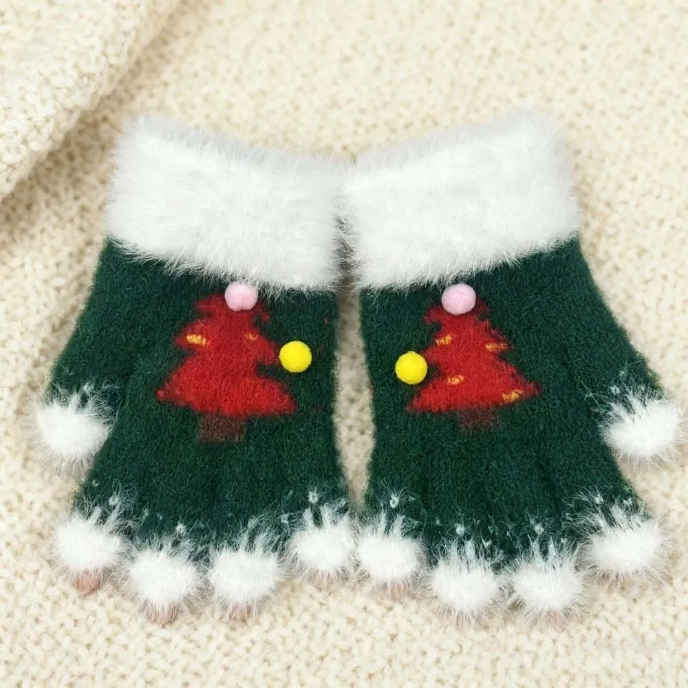 Red Green Christmas Gloves Knitted Woolen Elastic Wrist Winter Knit Mittens Cuff High Quality Touchscreen Full Finger Toddler