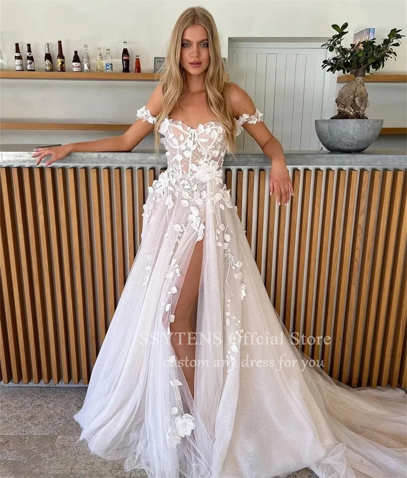 SSYTENS High Split Wedding Dresses For Women Sleeves Sweetheart Bridal Gowns Customized Lace Robes Delicated Vestido De Novia