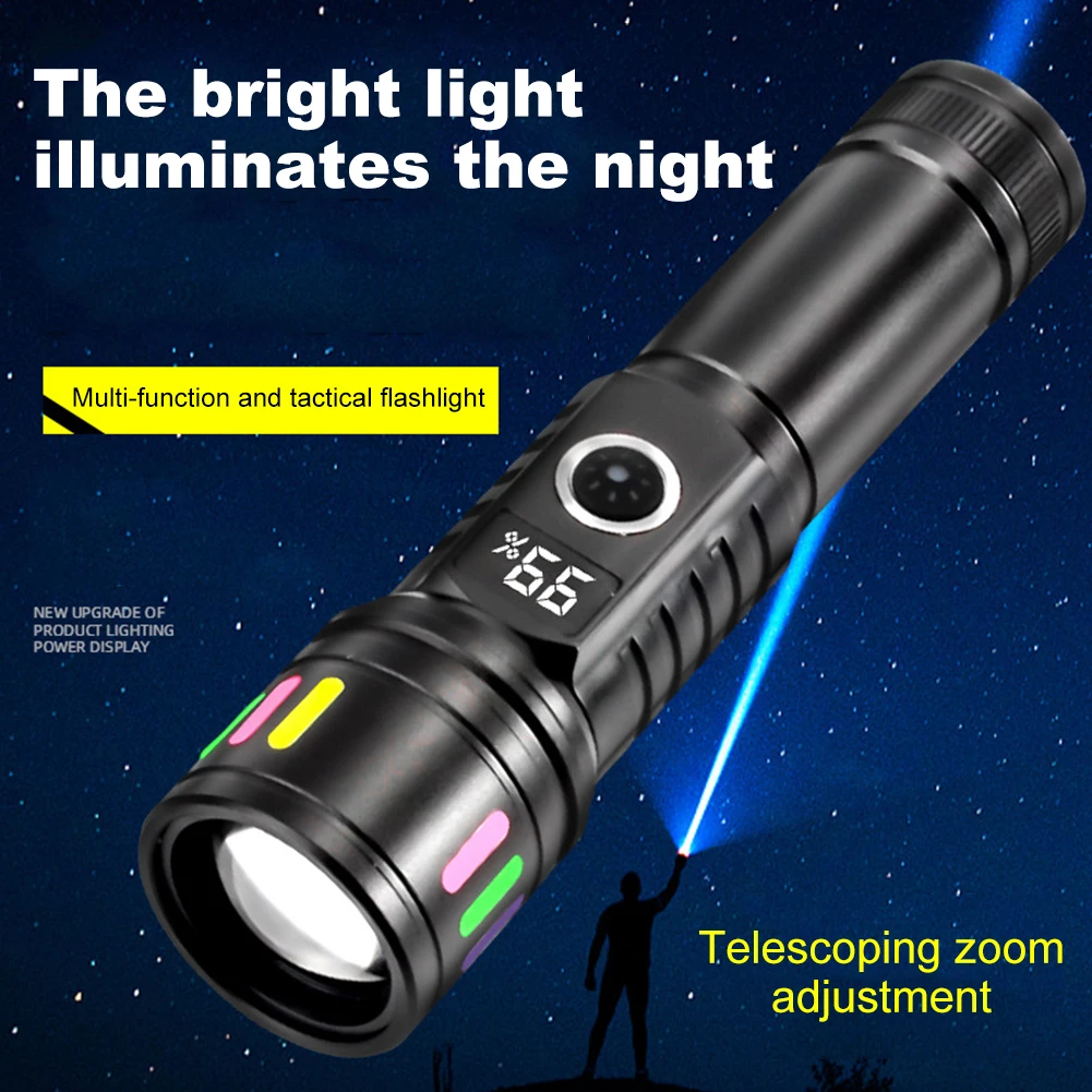 

30W LED White Laser Flashlight USB Charging Strong Light Flashlight Power Display Super Bright Flashlight for Camping Hiking