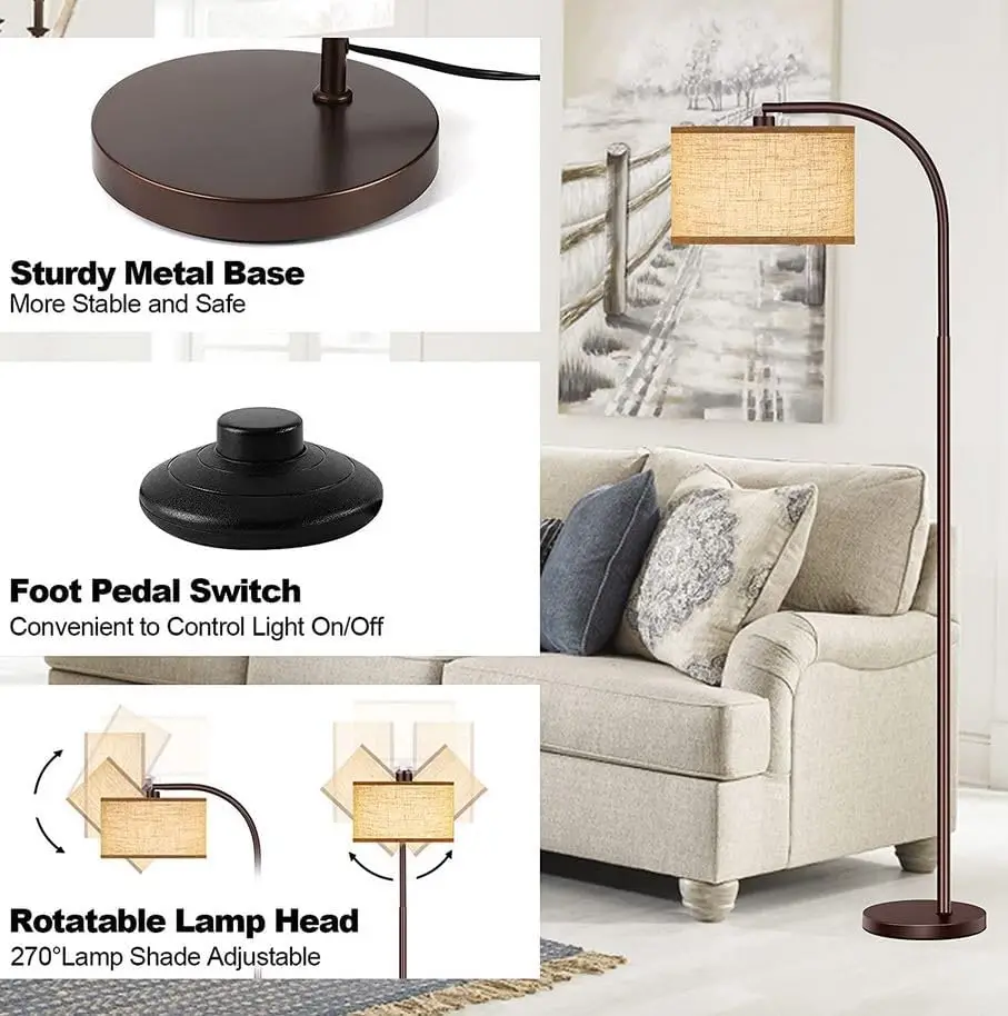 LED Floor Lamp With Remote Control 3 Color Temperature Dimmable Modern Standing Lamp With Linen Lampshade For Living Room