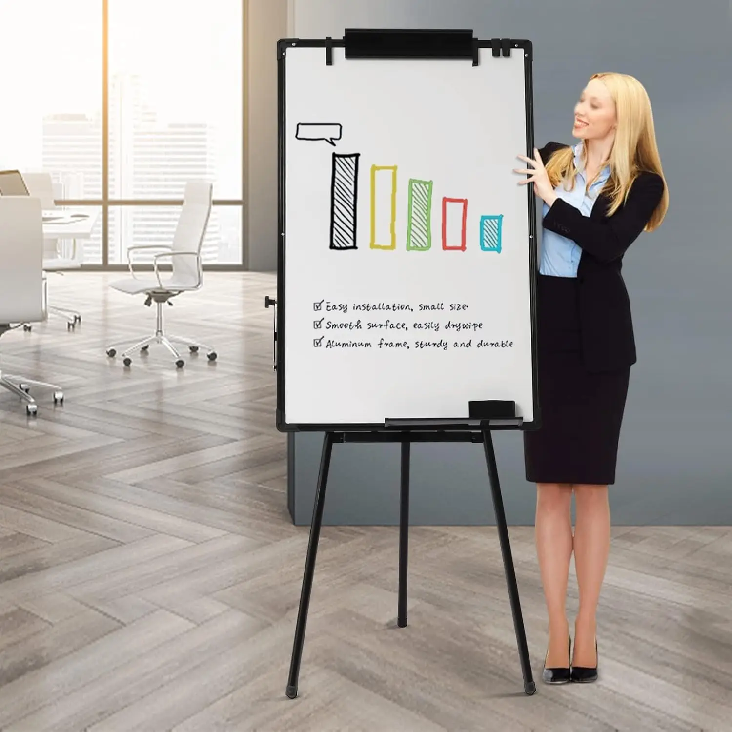 

36x24 Inches Tripod Magnetic Dry Erase Board - Height Adjustable(38.19-62.2in), Foldable&Non-Slip Feet, with Magnets/Eraser/Pen