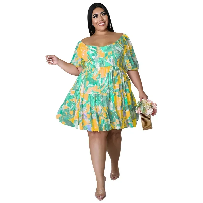 MY957 European and American plus size women's clothing, summer new sexy, one shoulder printed dress, chubby MM, women's jumpsuit