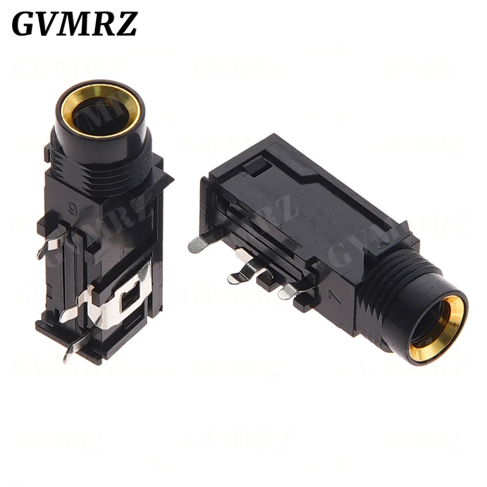 5PCS DIY 6.35mm / 6.5mm Jack Gold Plated 4P Stereo Dual Channel Microphone Socket 6.35 /6.5 Audio Straight jack Connector