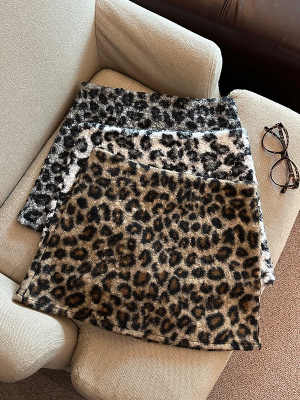 

Сексуальная женская короткая юбка А-силуэта с леопардовым принтом в гонконгском стиле, с высокой талией, осенне-зимняя, с защитой от просвечивания, для прогулок